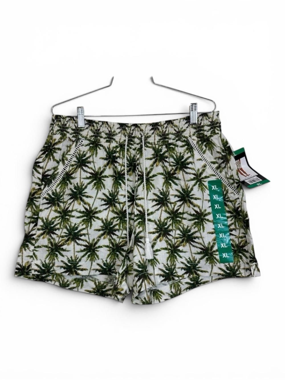 BRIGGS Linen Blend Palm Tree Print Pull-On Shorts XL Green & White